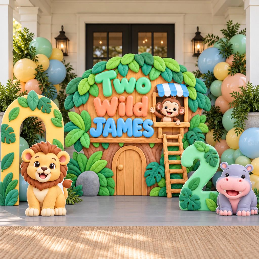 Two Wild Jungle Treehouse Backdrop Set