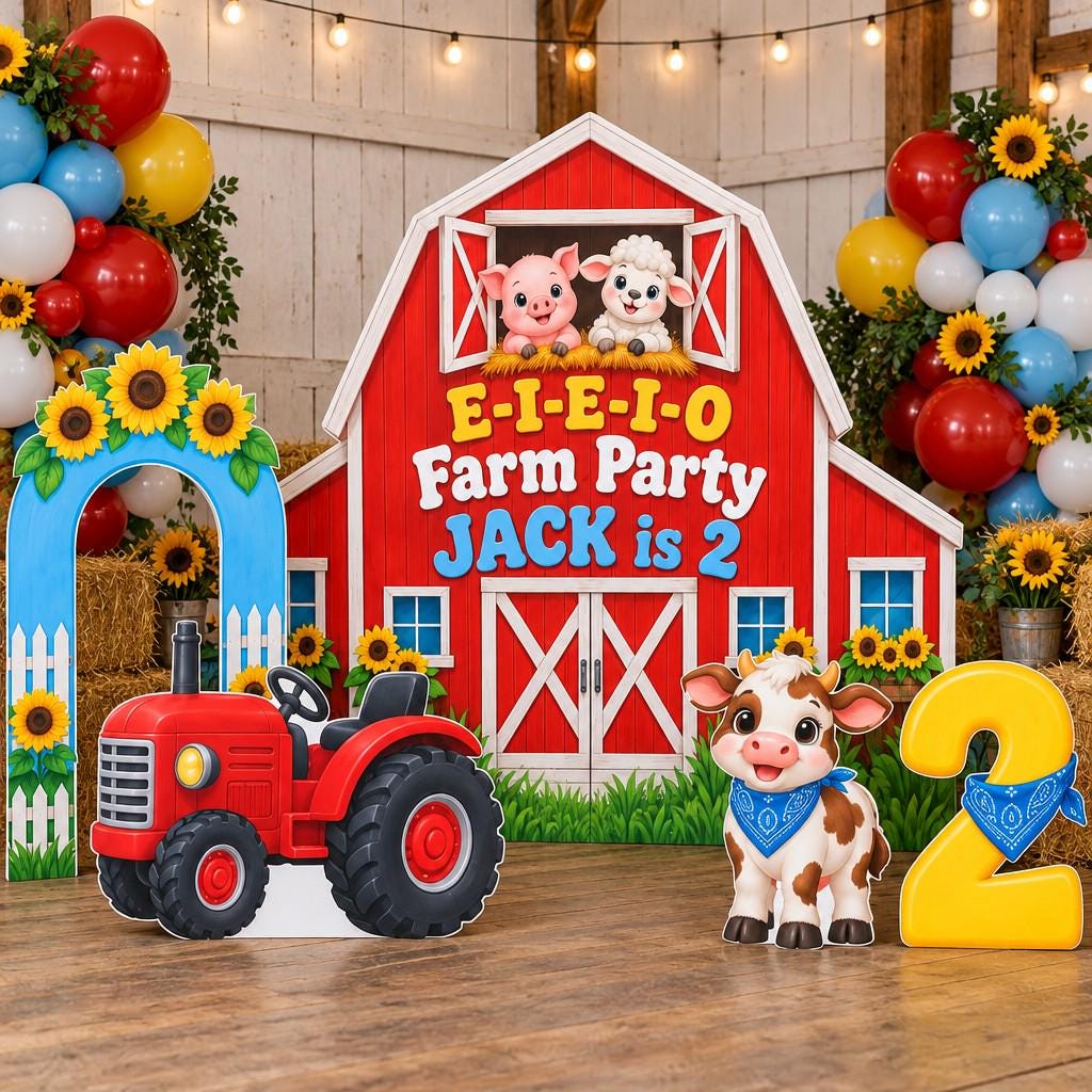 Sunflower Red Barn Tractor Farm Backdrop Set
