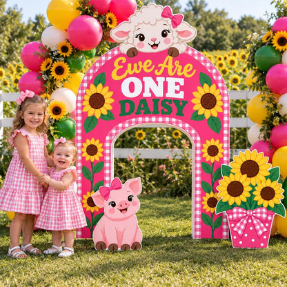 Pink Gingham Sunflower Lamb Farm Arch