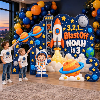 Blast Off Rocket Launch Birthday Backdrop