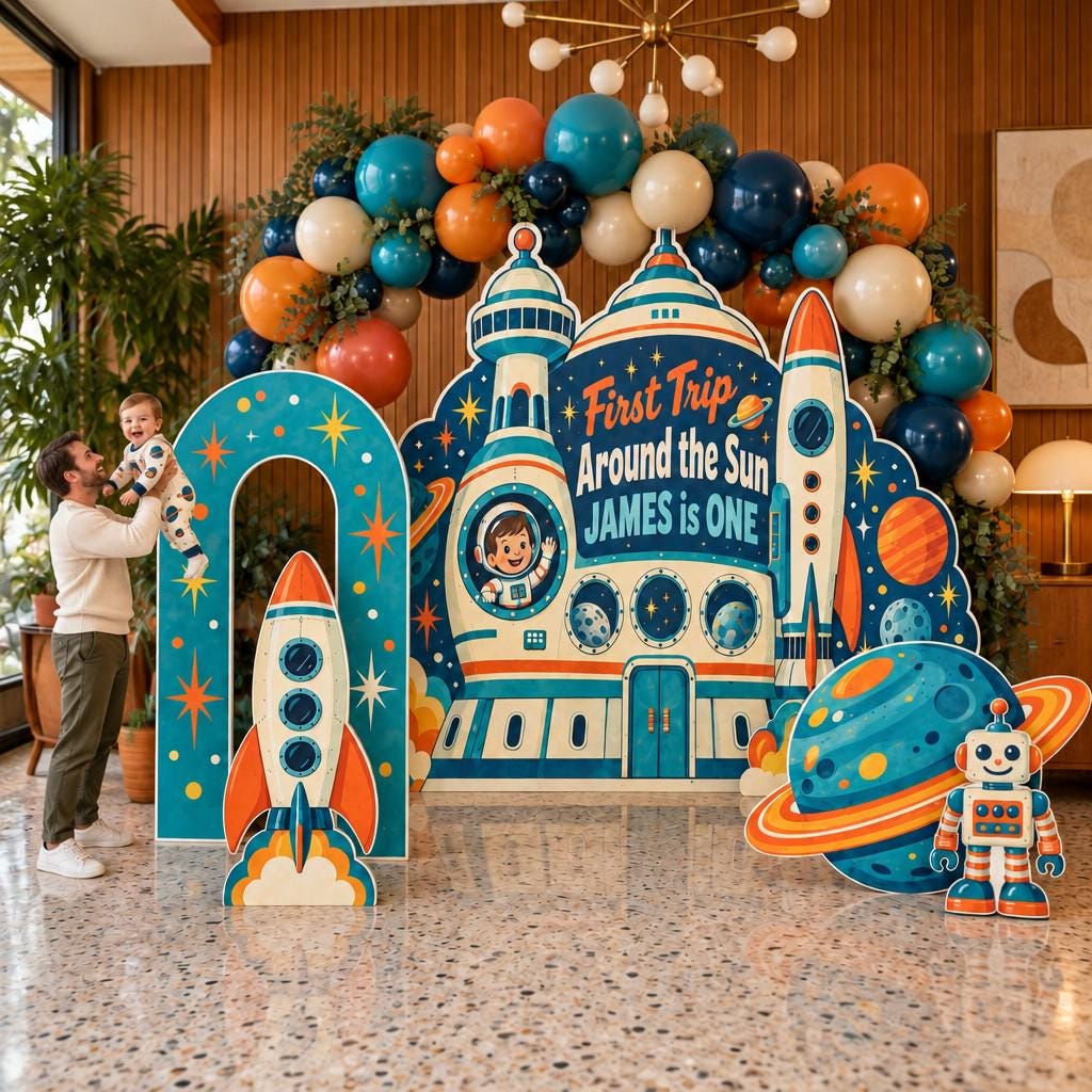 Retro Space Station First Trip Backdrop Set