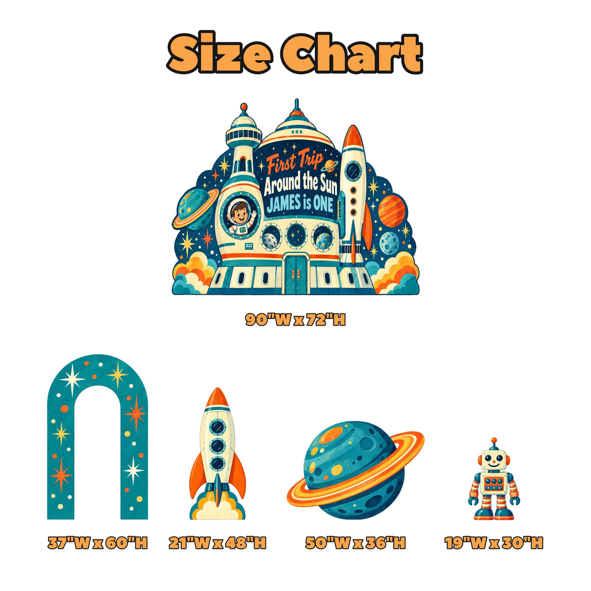 Retro Space Station First Trip Backdrop Set