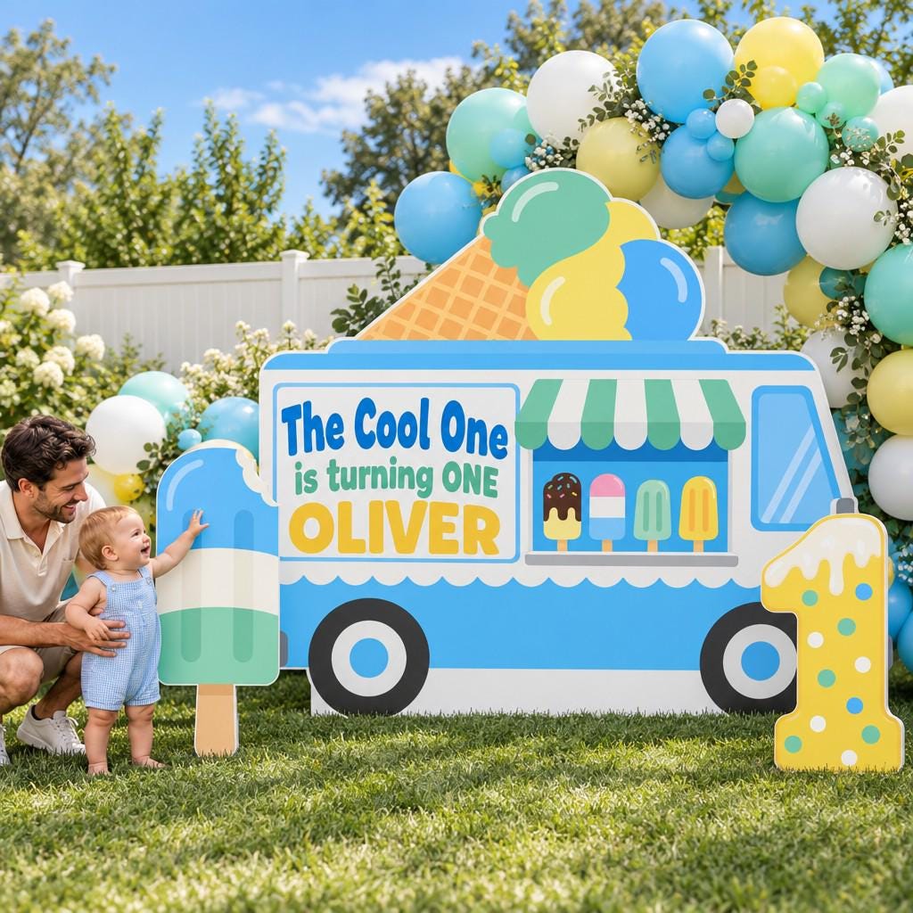 Sky Blue Cool One Ice Cream Truck Set