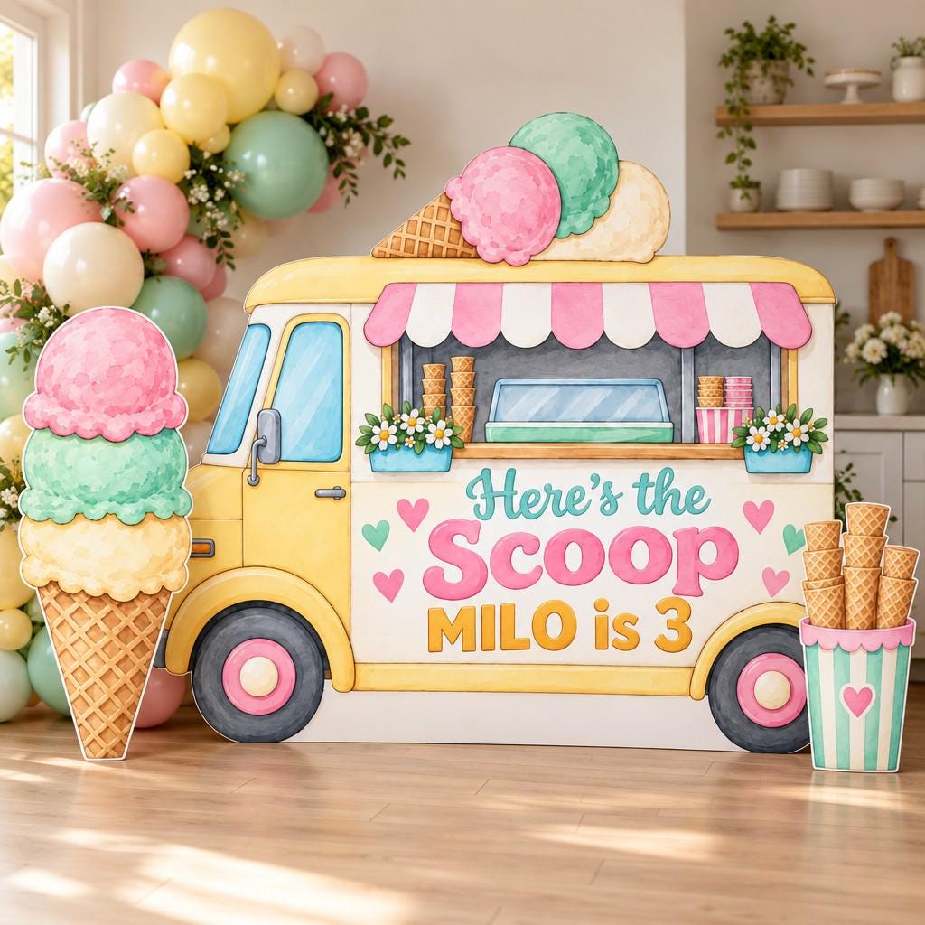 Butter Yellow Ice Cream Truck Scoop Set