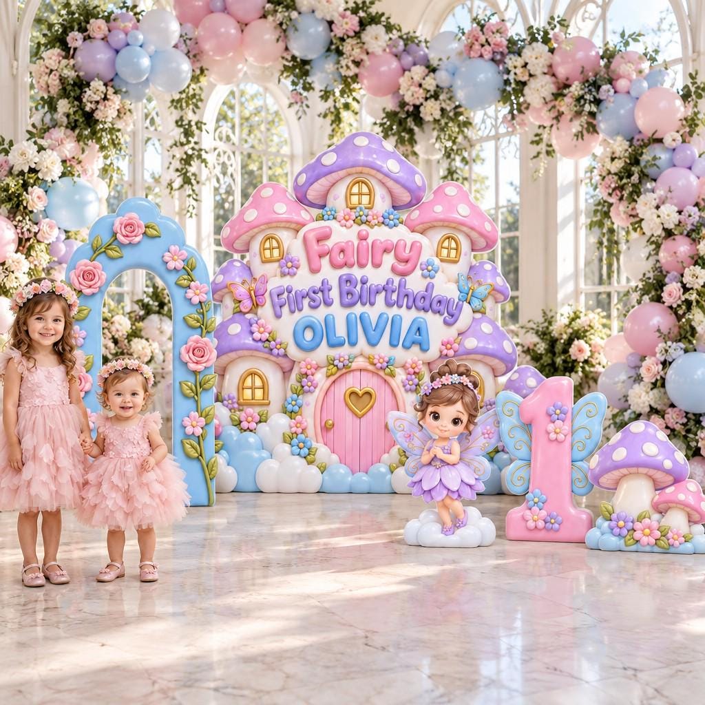 Puffy Clay Mushroom Castle Fairy Backdrop Set