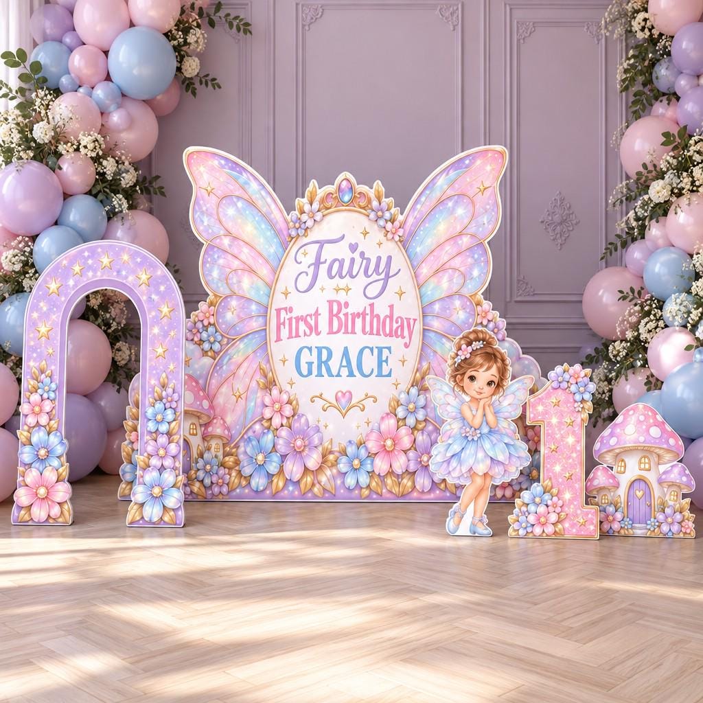Puffy Clay Mushroom Castle Fairy Backdrop Set
