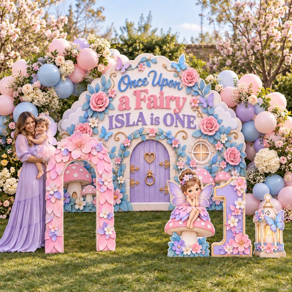 Puffy Clay Mushroom Castle Fairy Backdrop Set