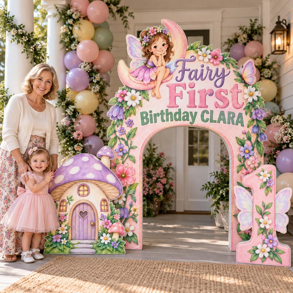 Blush Wildflower Mushroom House Fairy Arch