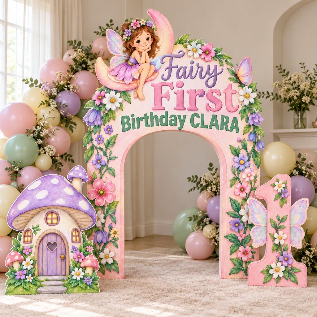 Blush Wildflower Mushroom House Fairy Arch