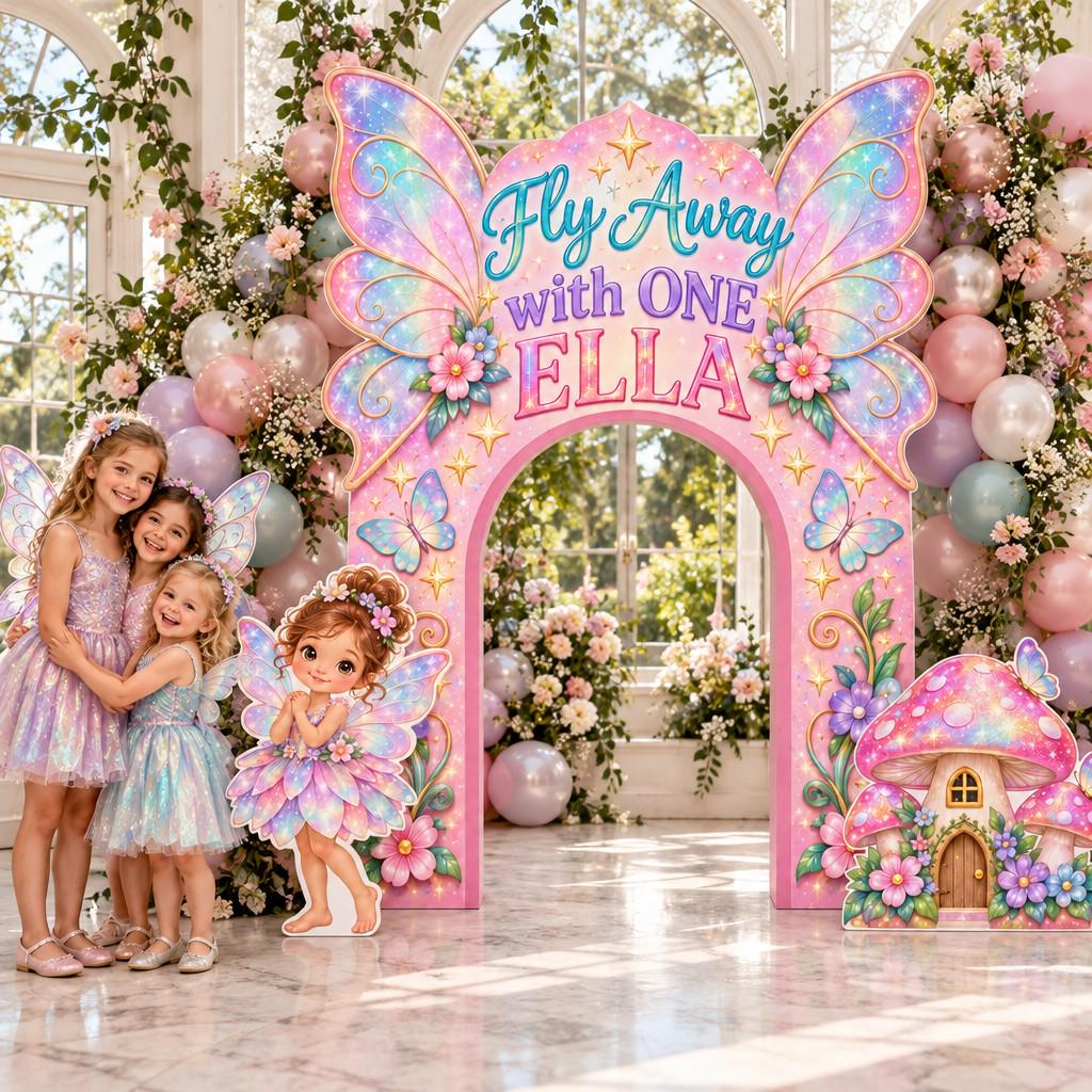 Iridescent Fairy Wings Fly Away Birthday Arch