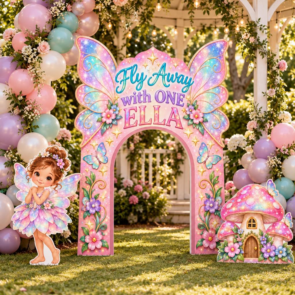 Iridescent Fairy Wings Fly Away Birthday Arch