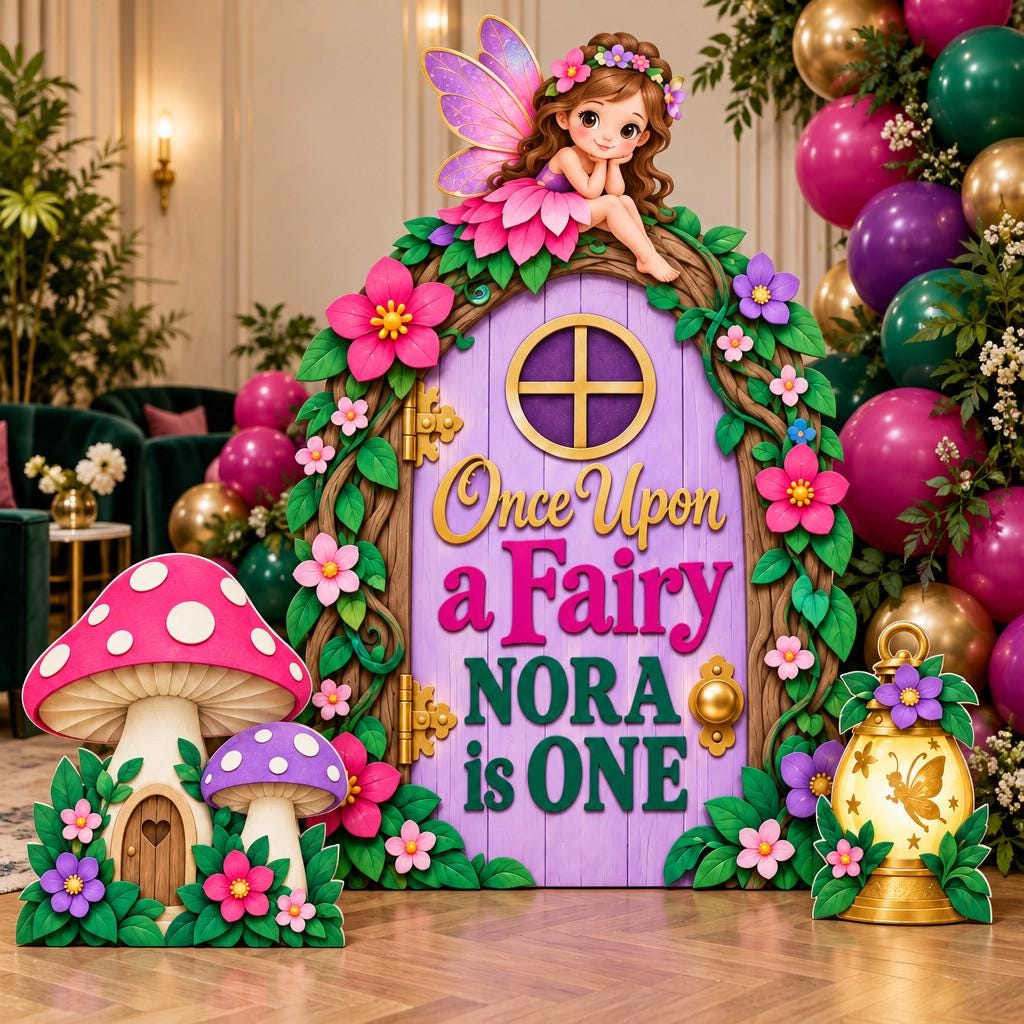 Lilac Fairy Door Mushroom Backdrop Set