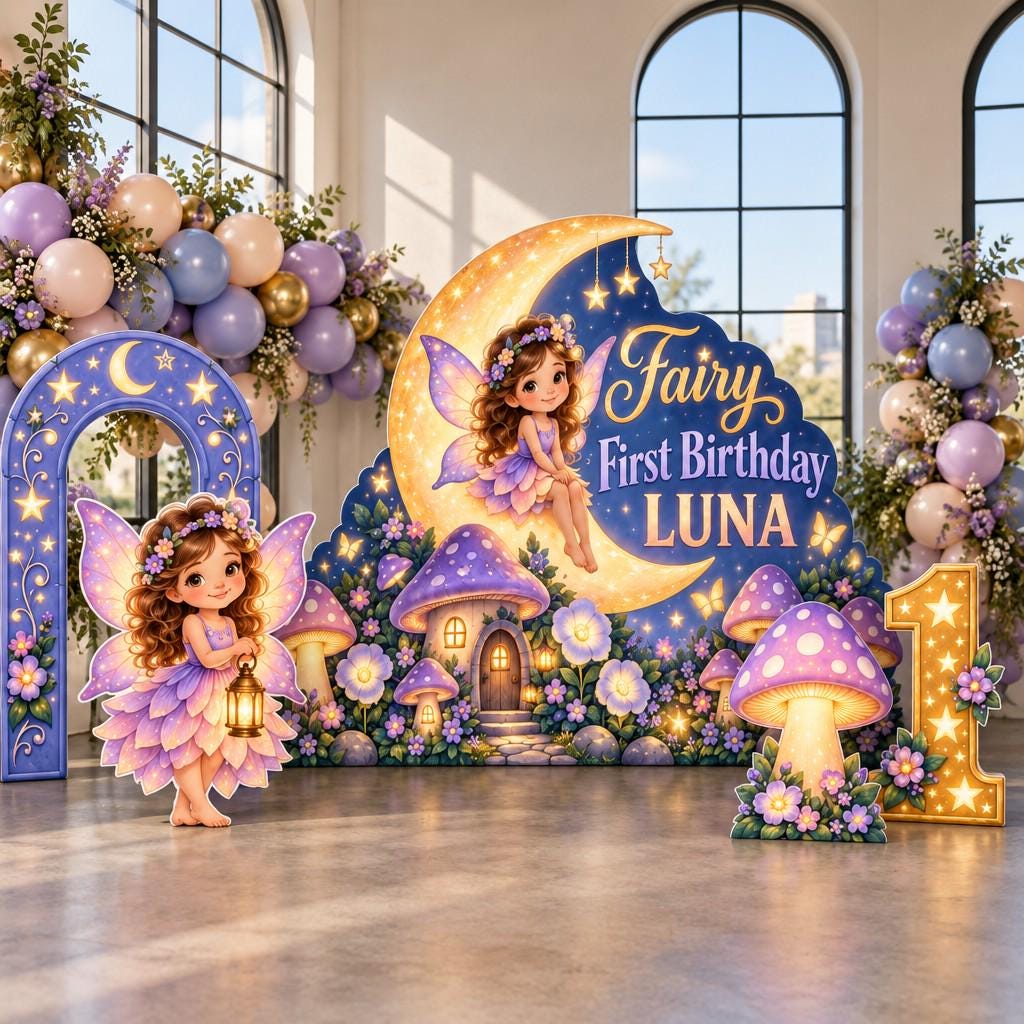 Glowing Moon Fairy Garden Backdrop Set