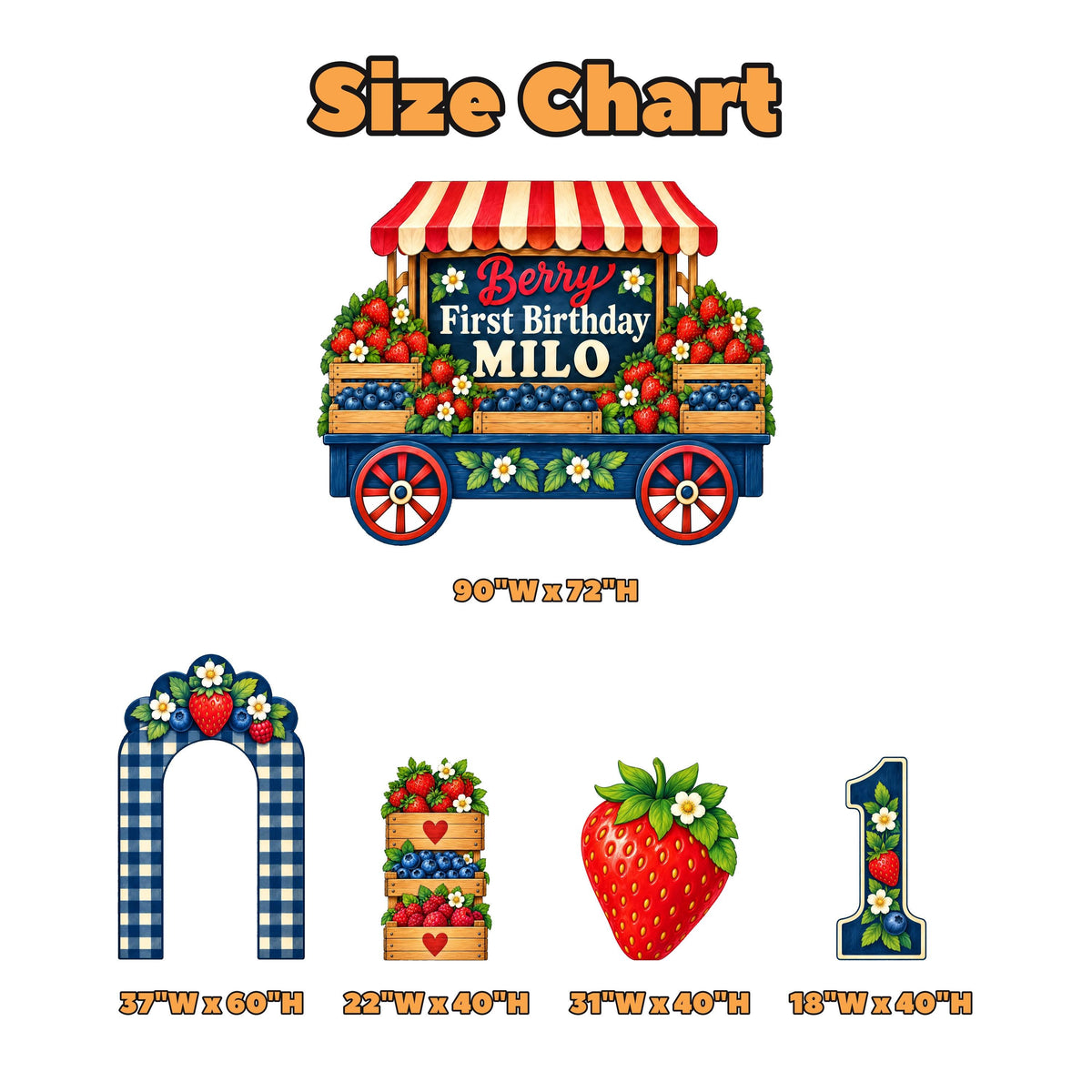 Navy Gingham Berry Market Cart Backdrop