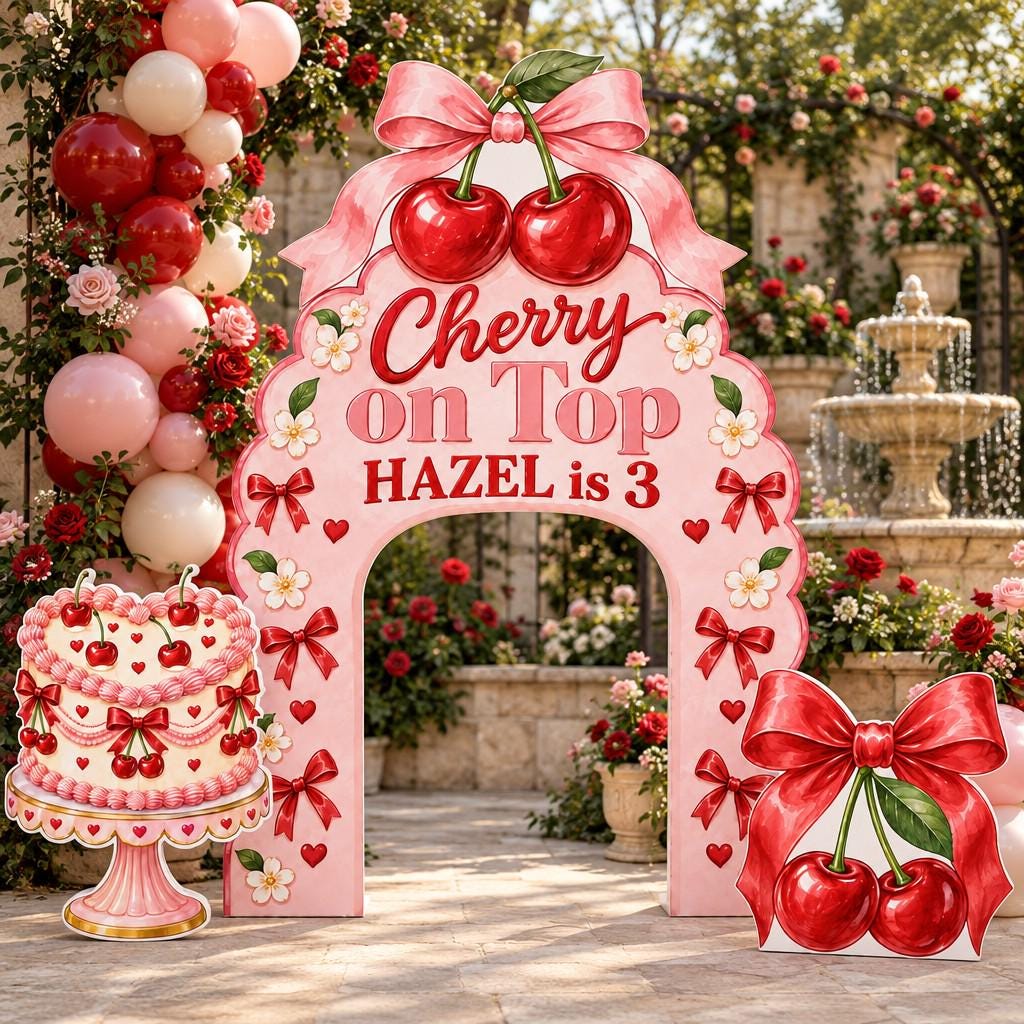 Blush Bow Cherry on Top Birthday Arch