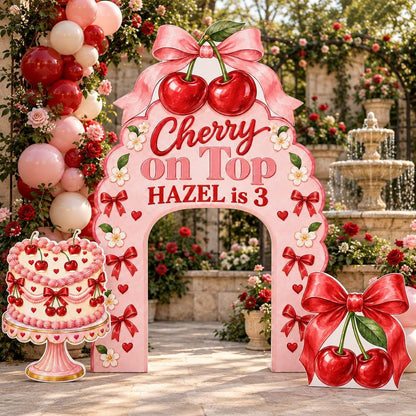 Blush Bow Cherry on Top Birthday Arch