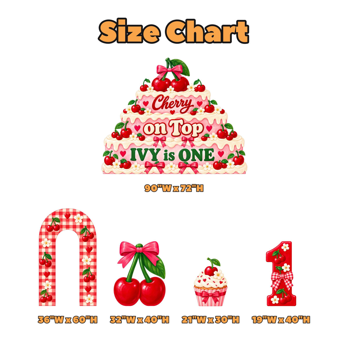 Gingham Cherry Cake Birthday Backdrop Set