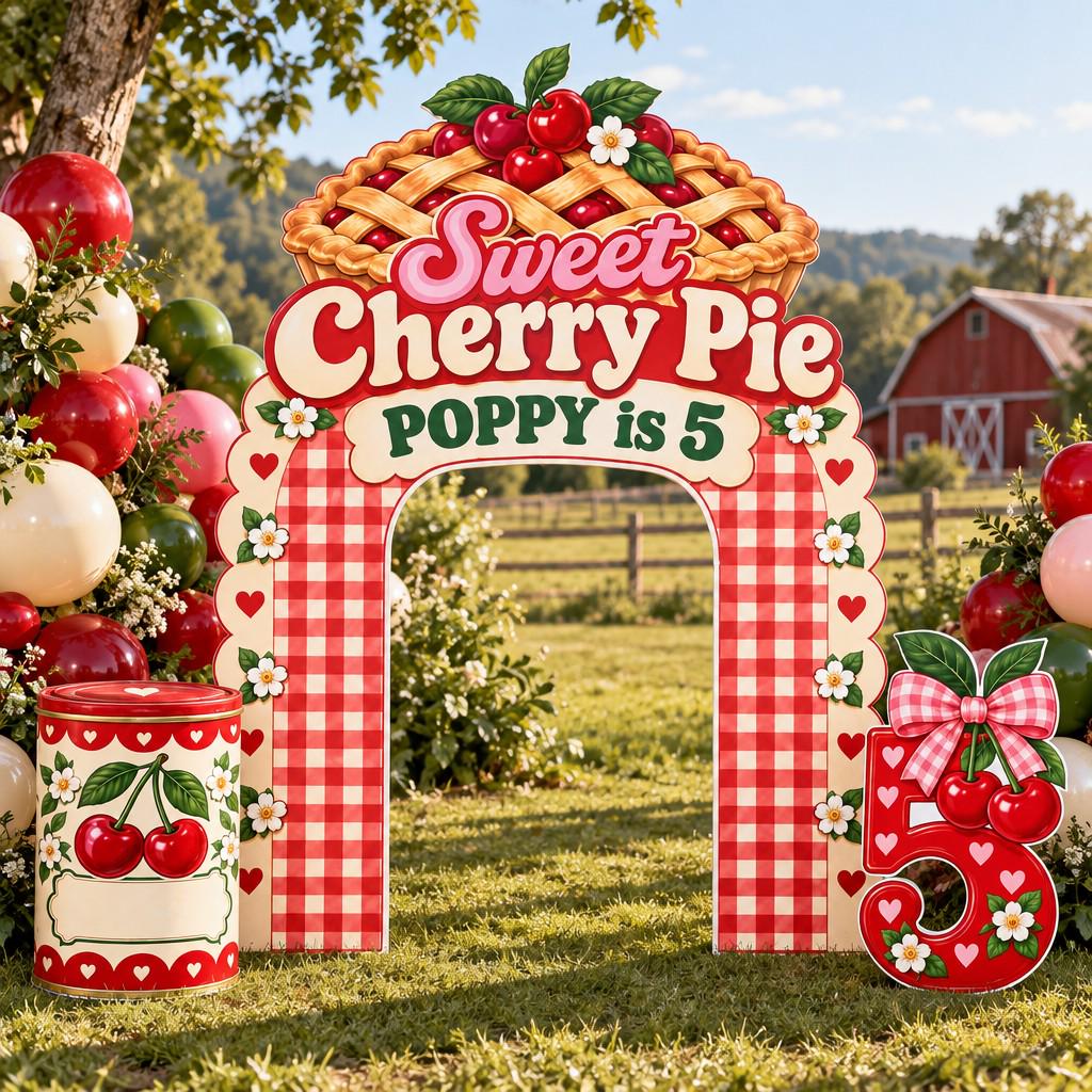 Red Gingham Cherry Pie Birthday Arch