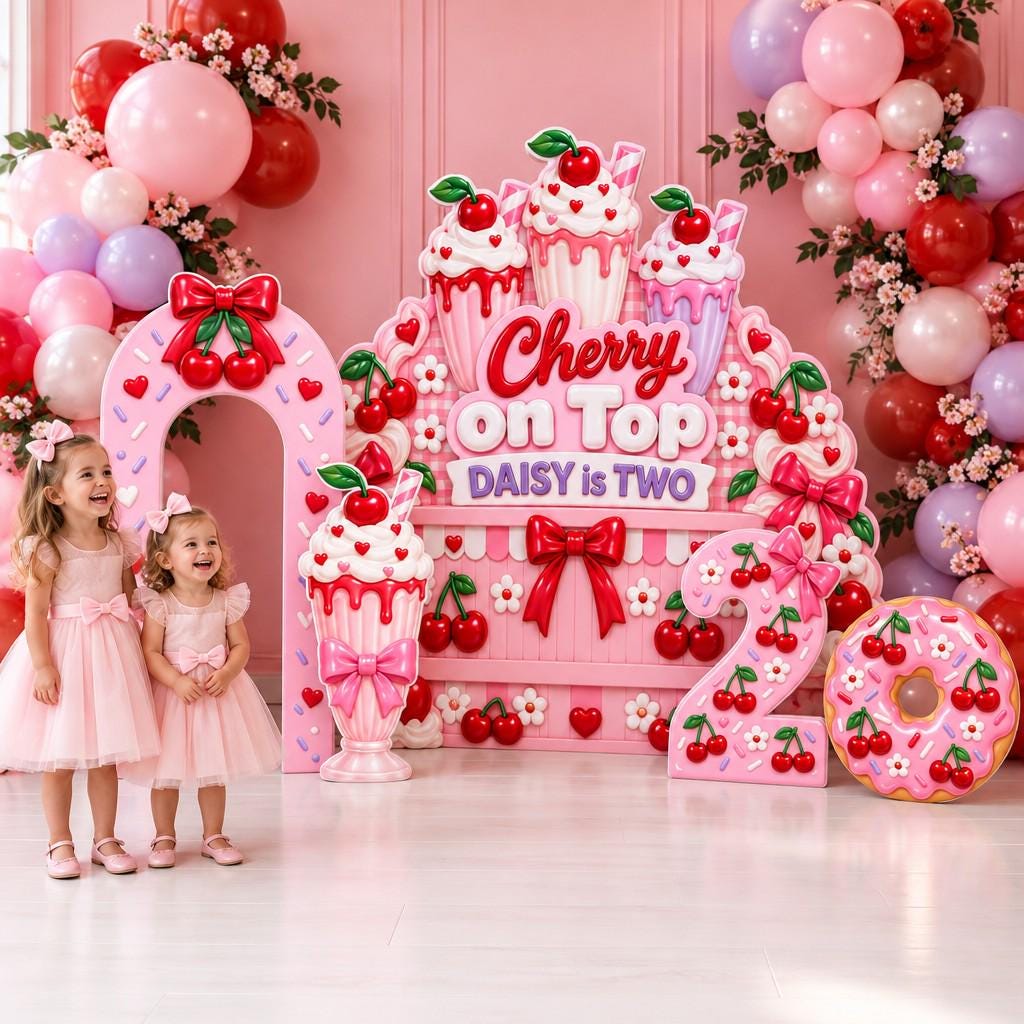 Pink Milkshake Bar Cherry on Top Backdrop