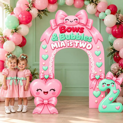 Kawaii Pink Bow Bubbles Birthday Arch Set
