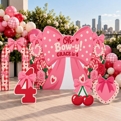 Pink Coquette Bow Cherry Birthday Set