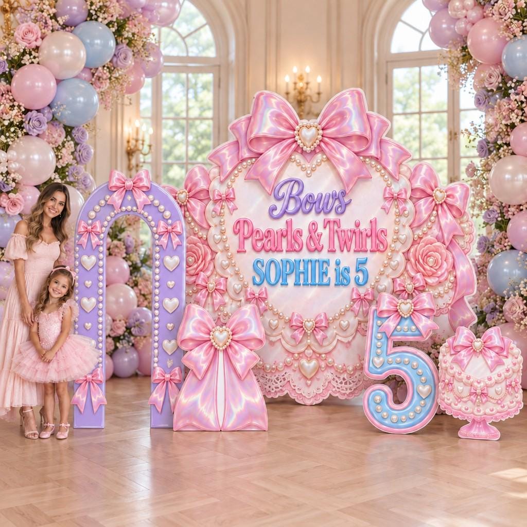 Pearl Coquette Bow Heart Backdrop Set