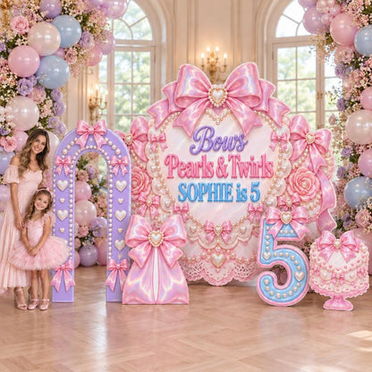 Pearl Coquette Bow Heart Backdrop Set