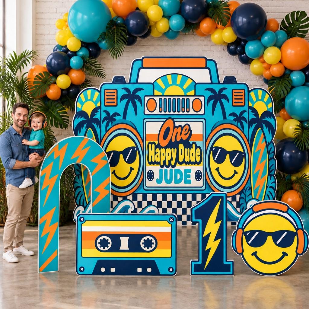 Retro Boombox Happy Dude Birthday Set