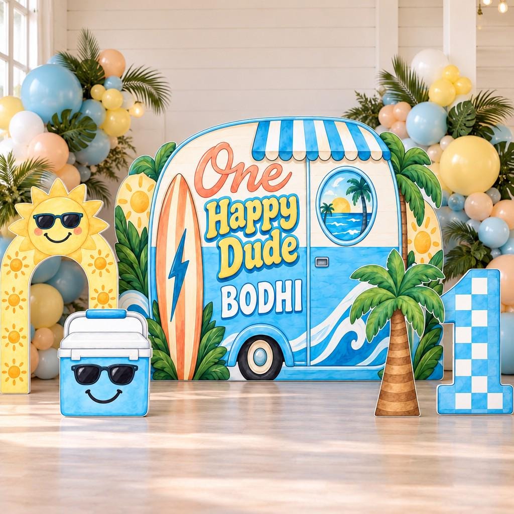 Blue Camper Trailer Happy Dude Surf Set
