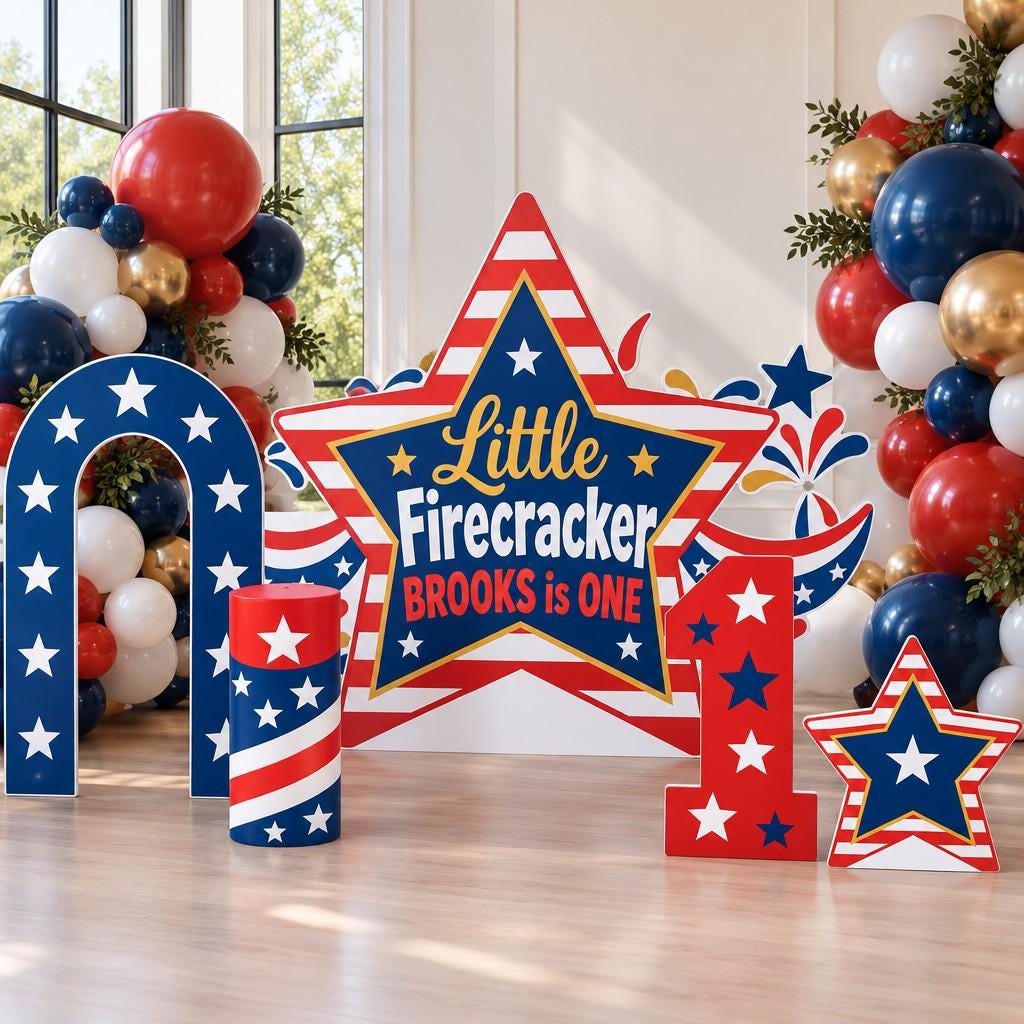 Navy Star Little Firecracker Birthday Set