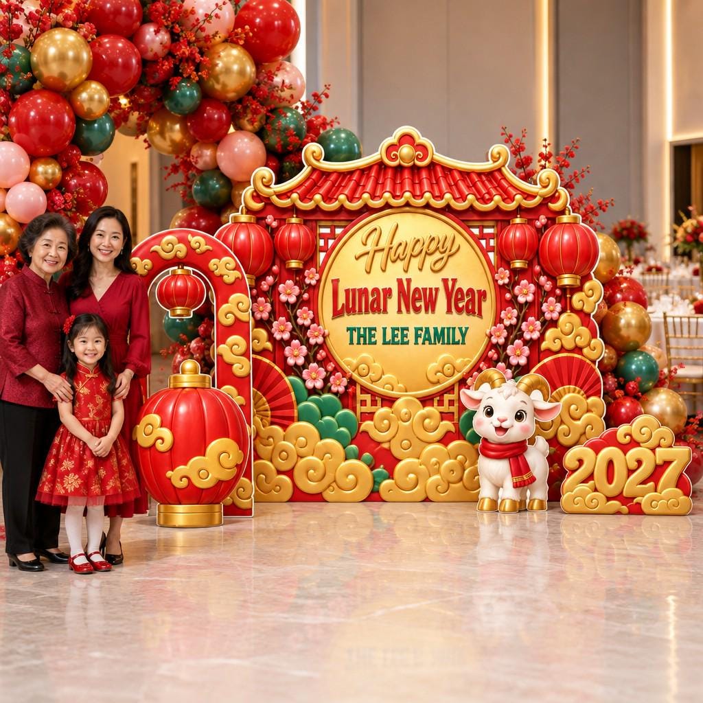 Red Gold Moon Gate Lunar New Year Set