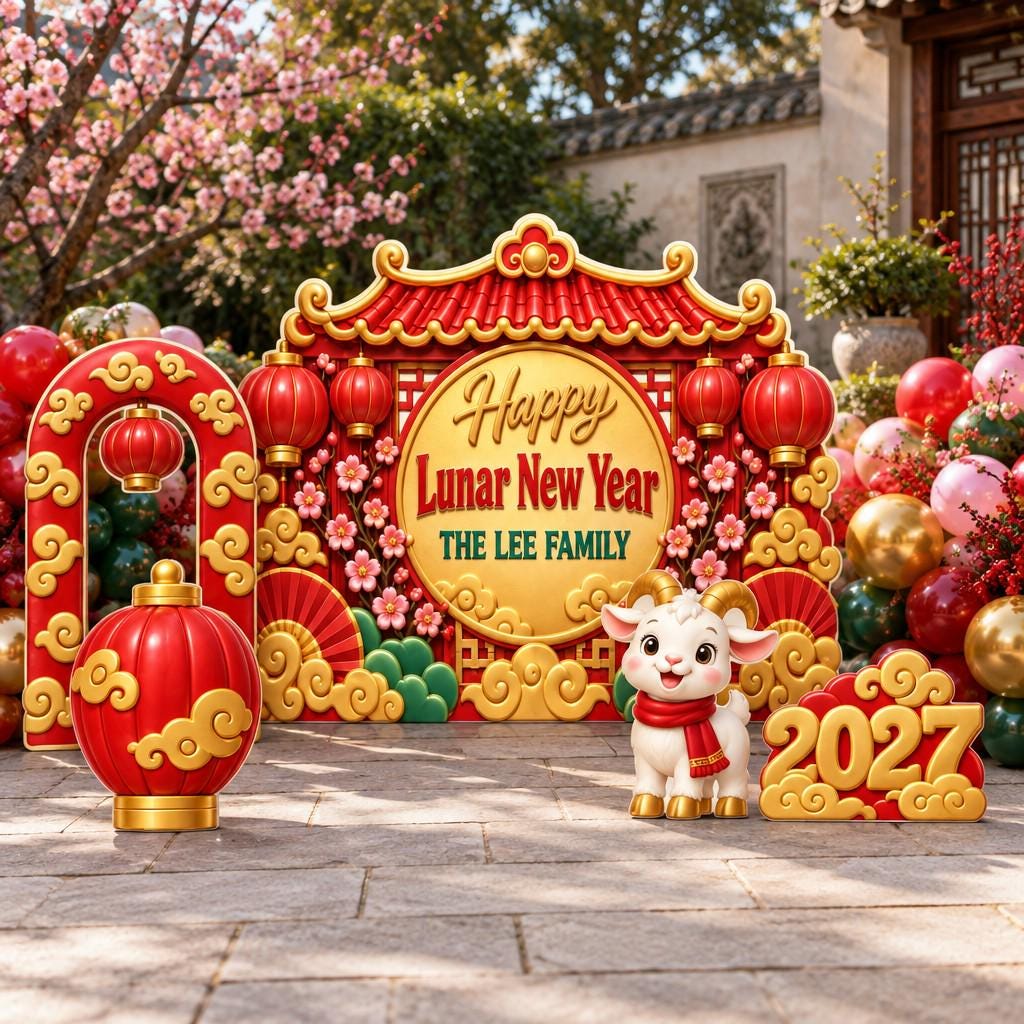 Red Gold Moon Gate Lunar New Year Set