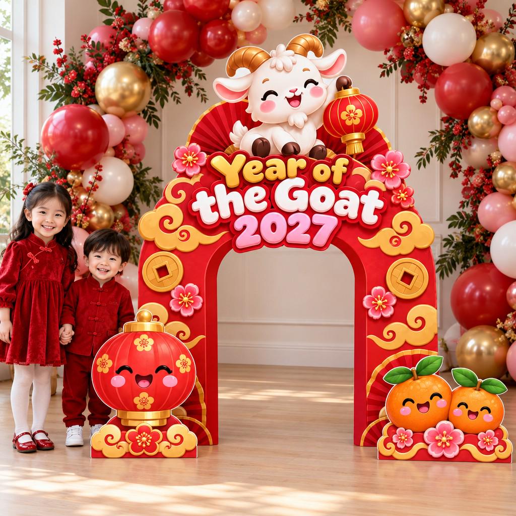Red Cloud Kawaii Goat Lunar New Year Arch