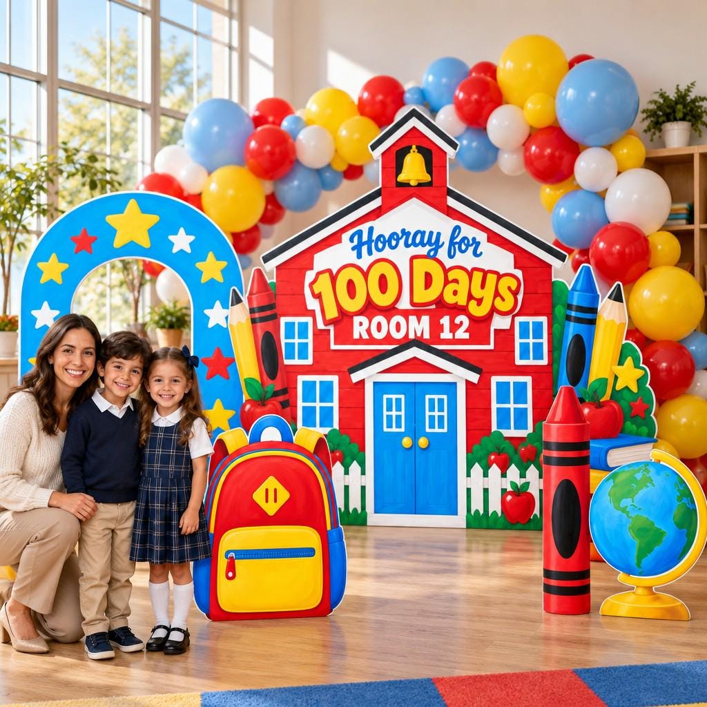 Red Schoolhouse 100 Days Backdrop Set