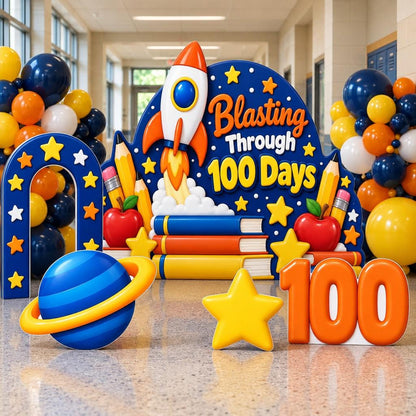 Rocket Blast Off 100 Days Backdrop Set