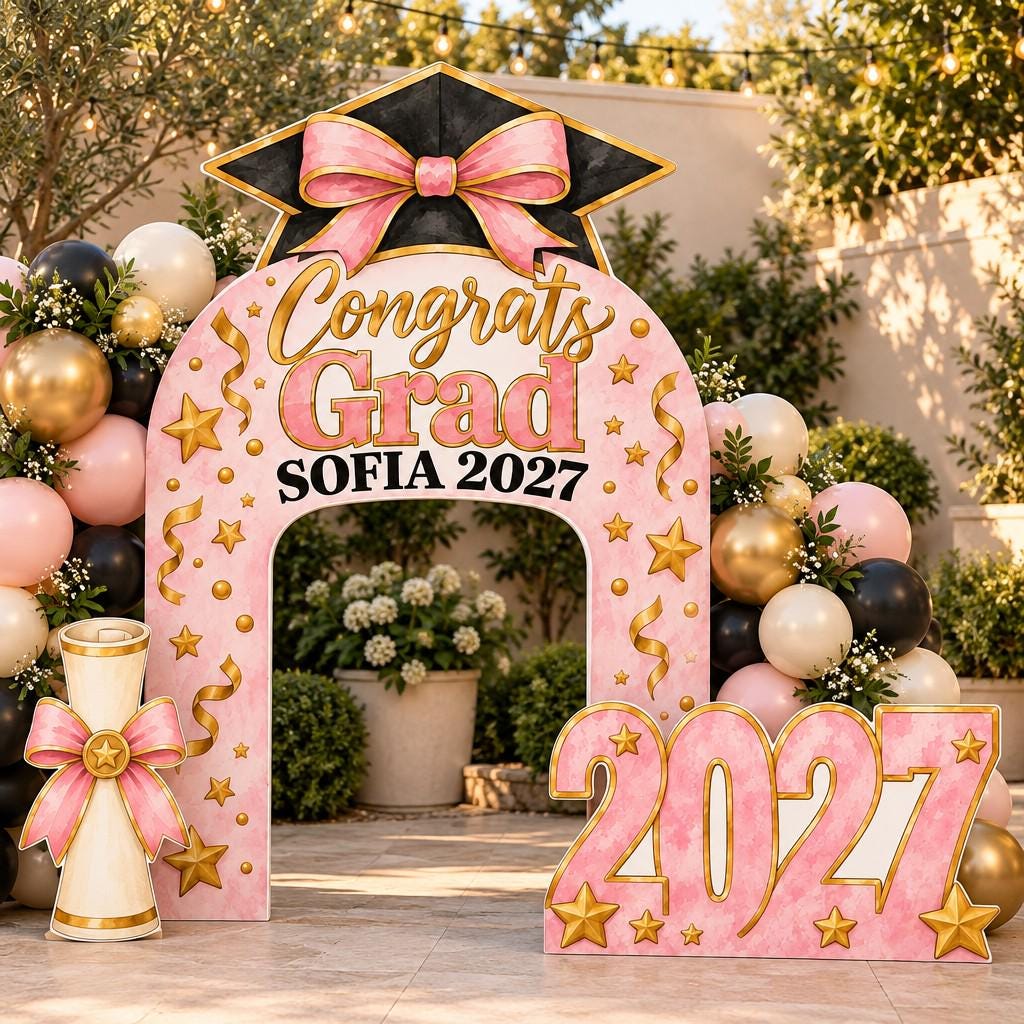 Blush Pink Bow Grad Cap Graduation Arch