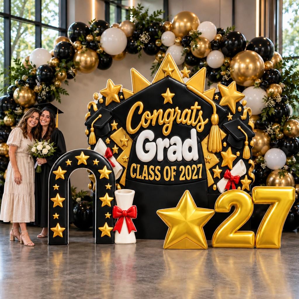 Black Gold Star Grad Cap Backdrop Set