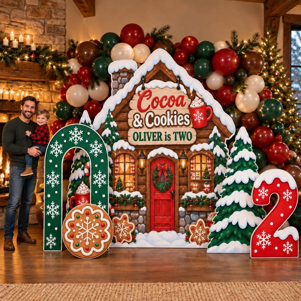 Snowy Log Cabin Cocoa Cookies Backdrop Set
