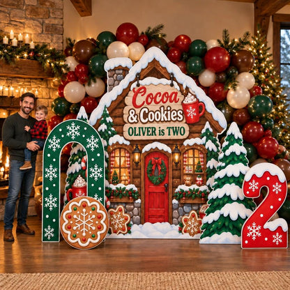 Snowy Log Cabin Cocoa Cookies Backdrop Set