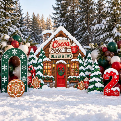 Snowy Log Cabin Cocoa Cookies Backdrop Set