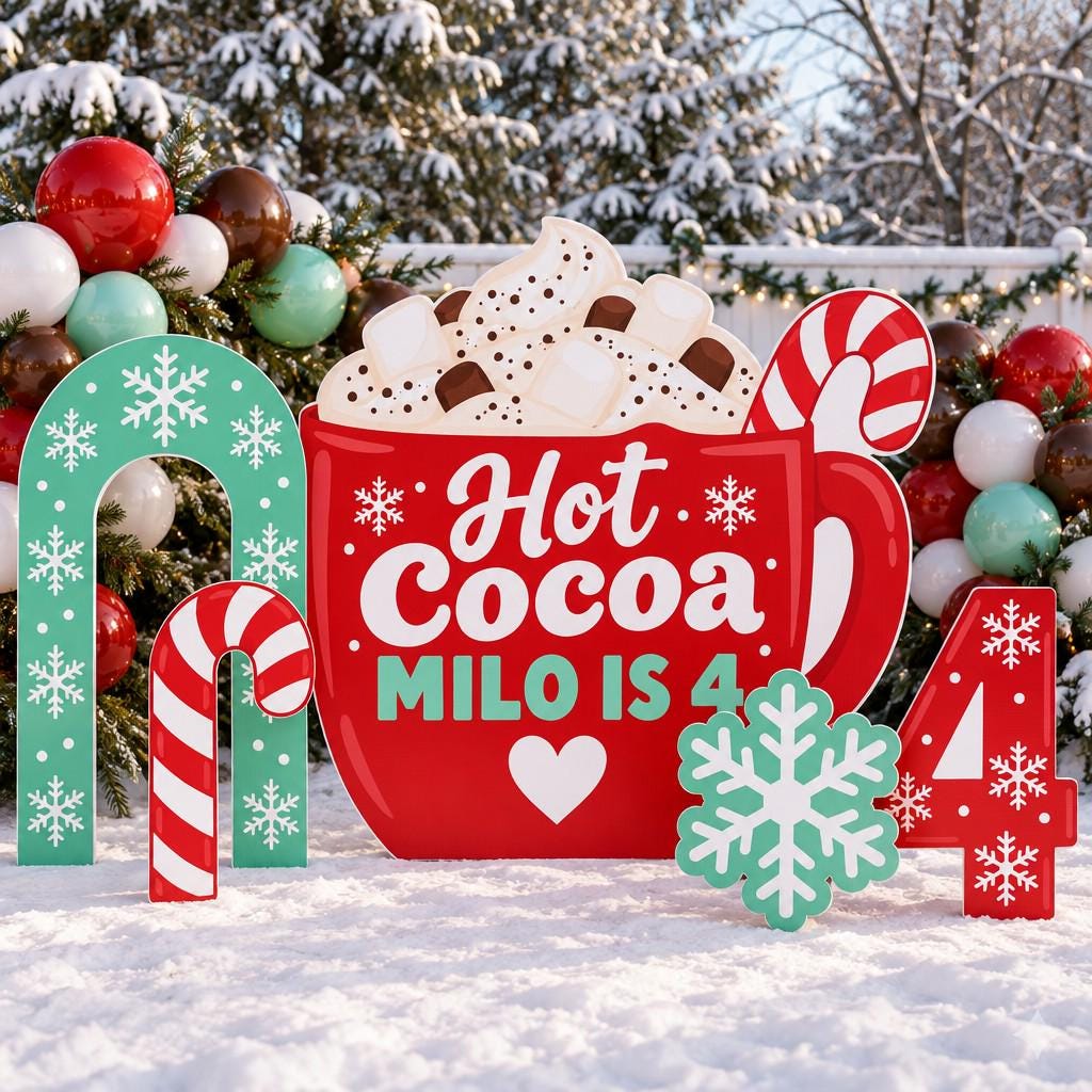 Giant Red Cocoa Mug Snowflake Backdrop Set