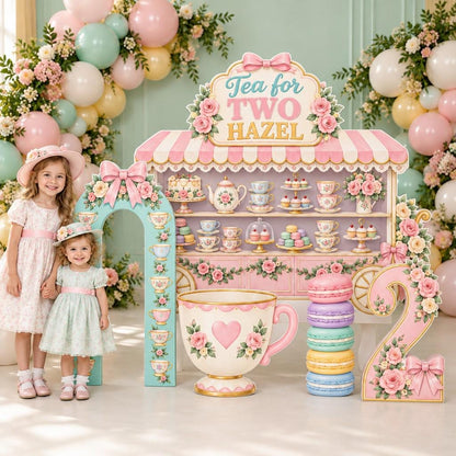 Pastel Tea Cart Tea for Two Backdrop Set