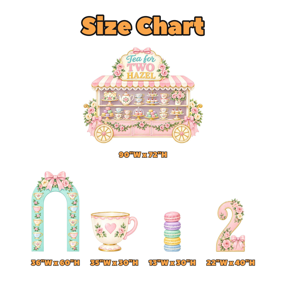 Pastel Tea Cart Tea for Two Backdrop Set