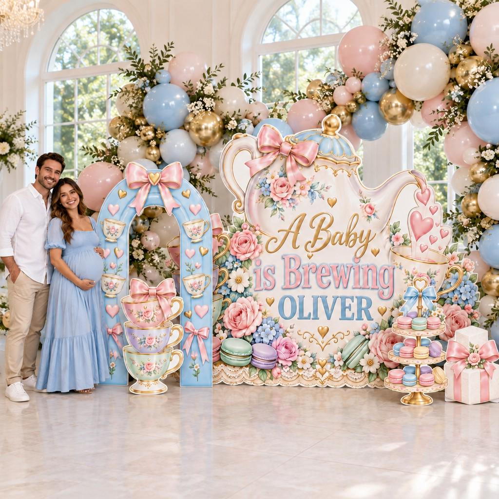 Pastel Teapot Baby Is Brewing Shower Set