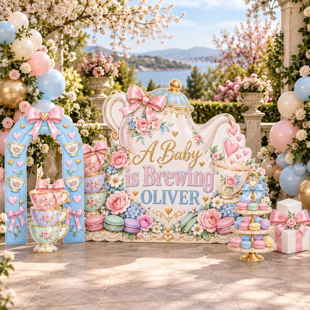 Pastel Teapot Baby Is Brewing Shower Set