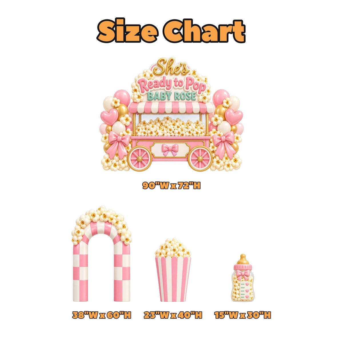 Pink Checkered Popcorn Cart Baby Shower Set