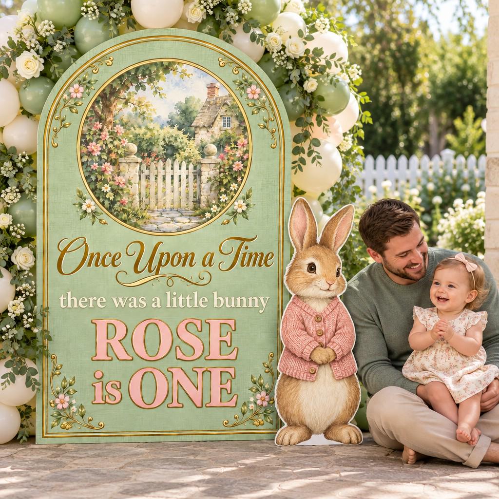 Blue Storybook Cottage Gate Bunny Arch