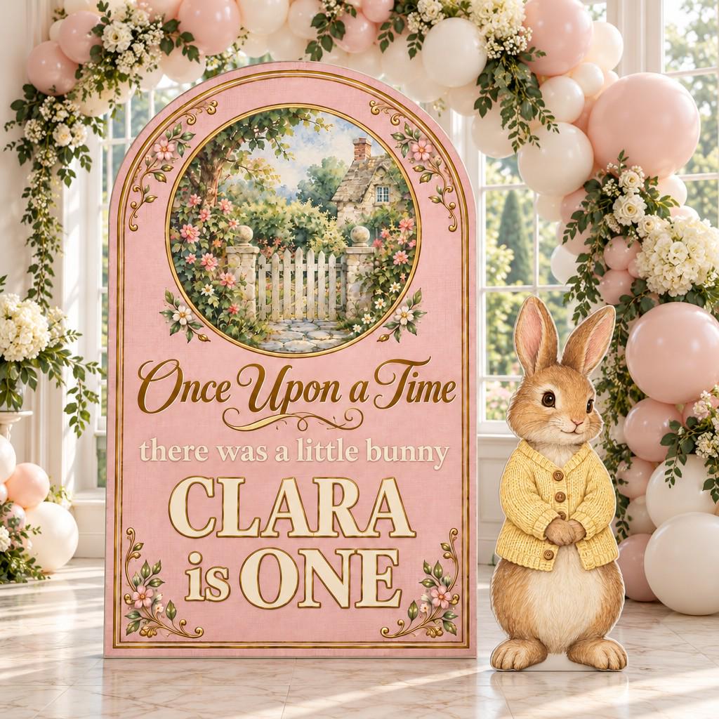 Blue Storybook Cottage Gate Bunny Arch