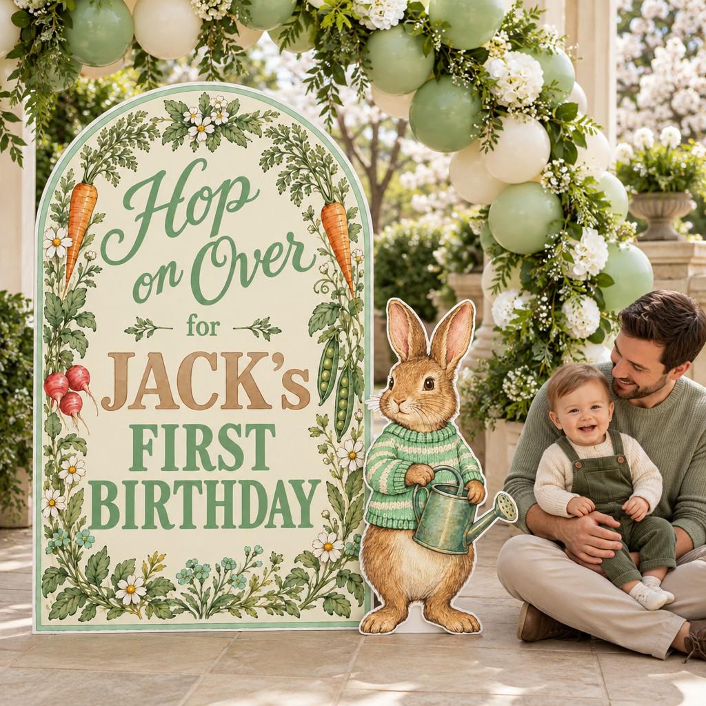 Hop on Over Botanical Bunny Birthday Arch