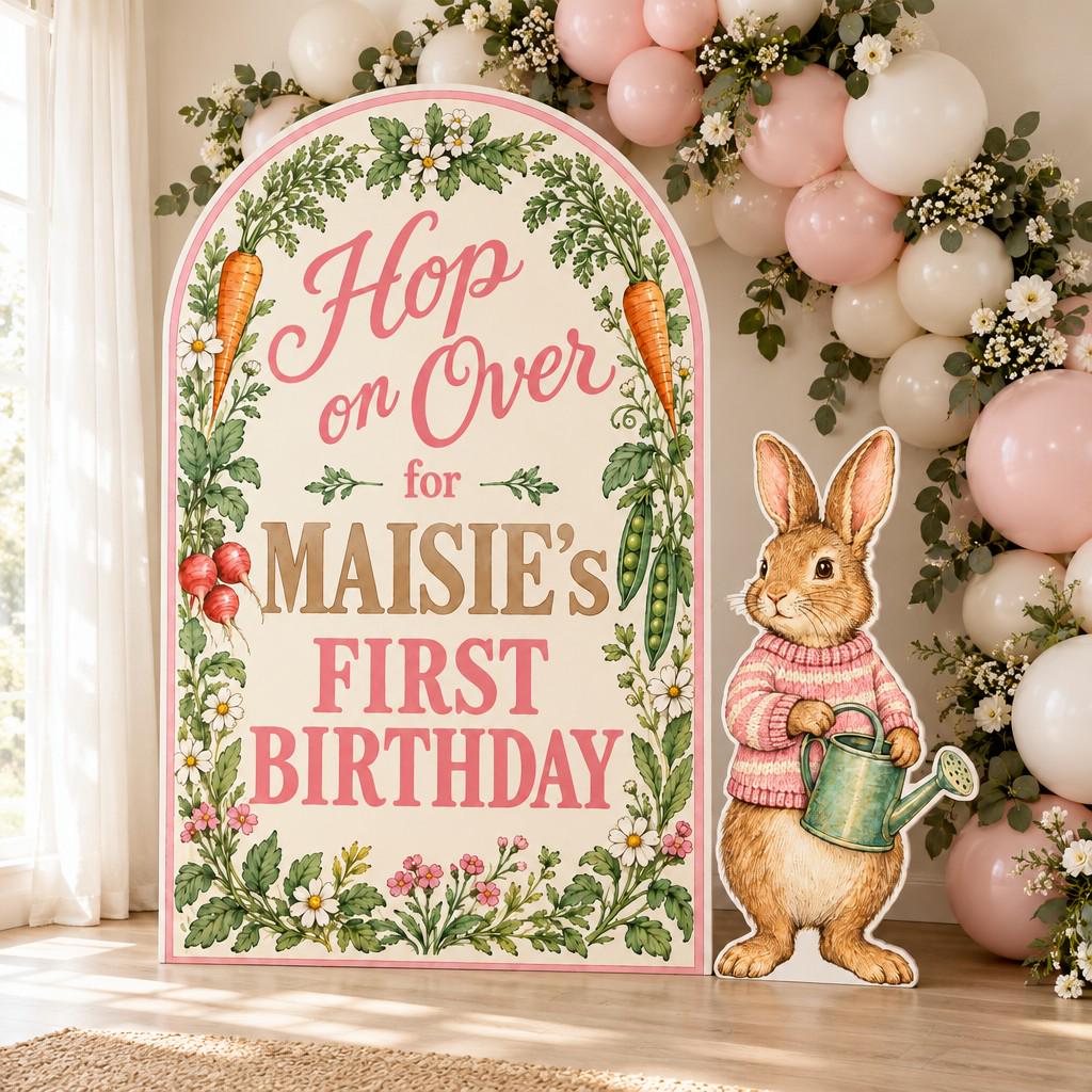 Hop on Over Botanical Bunny Birthday Arch